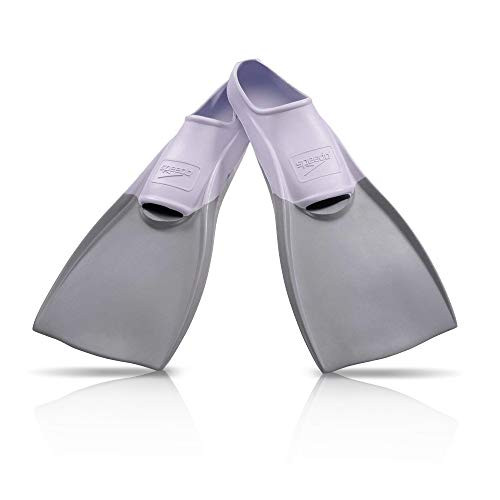 Speedo Unisex Swim Training Fins Rubber Long Blade White/Grey L - Mens Shoe size 8-9 - Womens Shoe size 9.5-10.5