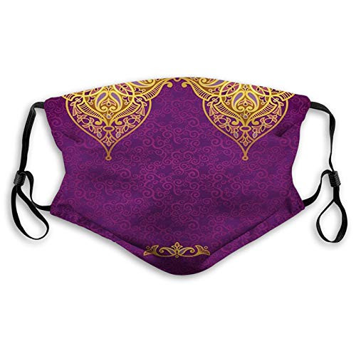 Outdoor Windproof Mask Purple East Oriental Royal Palace Patterns with Bohemian Style Art Traditional Wedding Purple Yellow Printed Facial Decorations For Teens Child