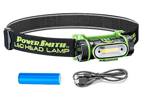 PowerSmith PHLR25FS 250 Lumen Rechargeable Flood LED HeadLamp with Adjustable Head Strap, Rotating Head and Motion Activated Operation Sensor and 12 Hour Run-Time