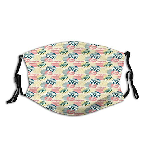 10 filter Activated carbon mask Palm Tree- Exotic Leaves with Grunge Display and Big Spots Brazil MadagascarBlue Coral Pale Yellow Facial decorations for Unisex adults