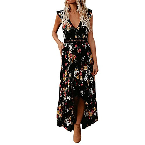 Sexy Backless Asymmetrical Lace Maxi Dress Women Summer Floral Flowy Deep V Neck Dresses Black Sexy Backless Asymmetrical Lace Maxi Dress Women Summer Floral Flowy Deep V Neck Dresses Black