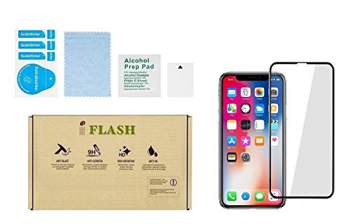 ? iPhone X, iPhone Xs Full Coverage Glass Screen Protector, iFlash Full Cover Tempered Glass Screen Protector for Apple iPhone X/XS 5.8 2017 2018  Edge-to-Edge Curved Surface/Bubble Free Black