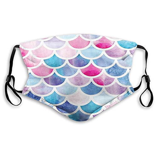 Windproof Activated Carbon mask Circles with Pastel Watercolors Mermaid Pattern Tropical Artistic IllustrationFacial decorations for kidS Teens childs?92