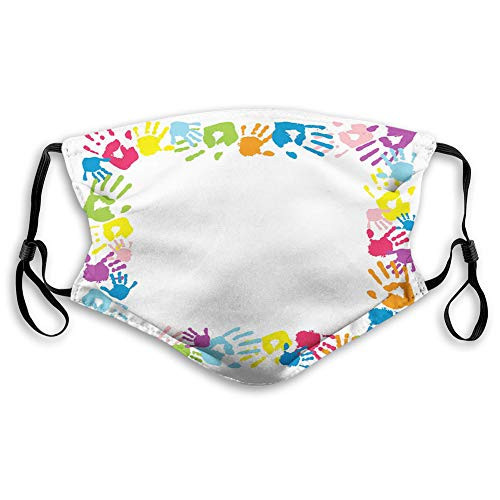 Windproof Activated Carbon mask Happy Childhood Themed Frame with Handprints in Rainbow Colors Grunge DisplayFacial decorations for Unisex adults?1708 Windproof Activated Carbon mask Happy Childhood Themed Frame with Handprints in Rainbow Colors Grunge DisplayFacial decorations for Unisex adults?1708