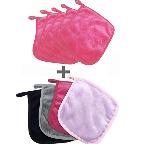 LRENNA 8 Pack Makeup Remover Cloths Reusable Towel Clean with Water Facial Microfiber Cleansing Towels -Rose Red-