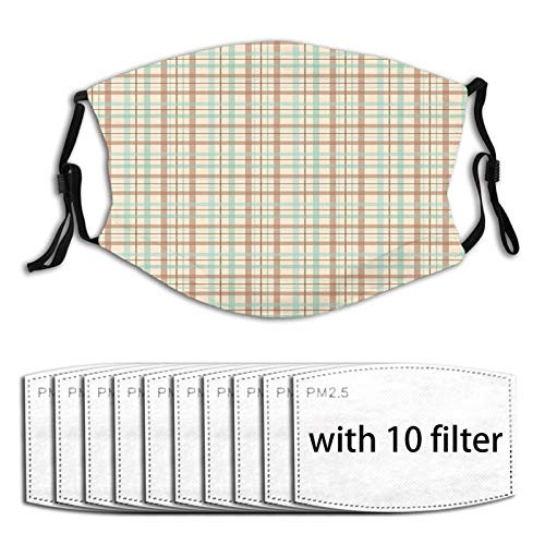 Plaid Scottish Country Style Tartan with Abstract Design Diagonal Striped Lines Brown Mint Green Beige Windproof Face MaskReusableFace CoverCover for Adults