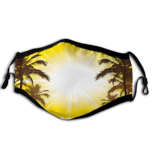 Fashion Activated carbon filters Mask Facial decorations for Unisex adults Palm TreeHoliday Theme a Sunny Tropical Place with Palm Trees Illustration PrintYellow and White
