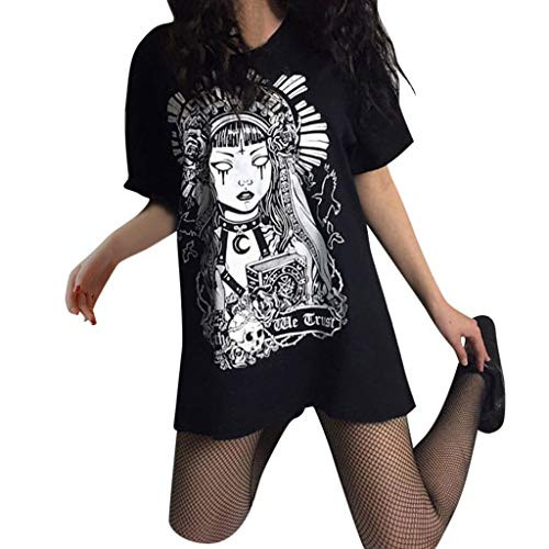 Fashion Dress Gothic Vintage Womens Short Sleeve Punk Print T-Shirt Dress Sexy Rock Mini Dress Casual Tops Tee Black