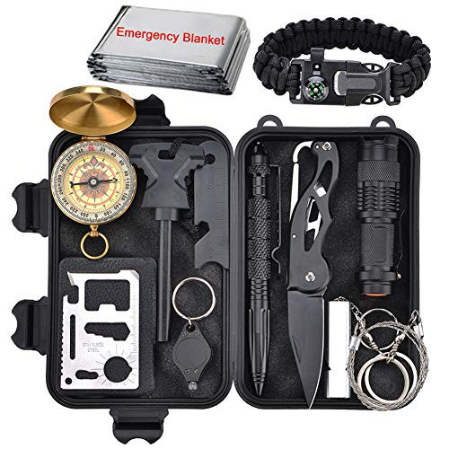 XUANLAN Emergency Survival Kit 13 in 1 Outdoor Survival Gear Tool with Survival Bracelet Fire Starter Whistle Wood Cutter Water Bottle Clip Tactical Pen -Survival Kit 2- XUANLAN Emergency Survival Kit 13 in 1 Outdoor Survival Gear Tool with Survival Bracelet Fire Starter Whistle Wood Cutter Water Bottle Clip Tactical Pen -Survival Kit 2-