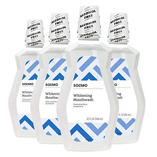 Amazon Brand - Solimo Whitening Mouthwash Alcohol Free Clean Mint 32 Fluid Ounces Pack of 4