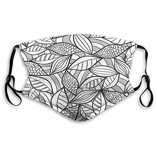 Mouth Cover for WomenFace Mask Reusable Washable Cloth for Men Abstract Foliage Pattern with Scales Lines Design Doodle