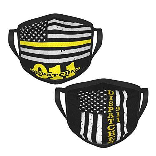 LEILEIflag Thin Gold Line Flag 911 Dispatcher Adult Black Border Mask Reusable Dust Mask Dust Face Mask Travel Mas