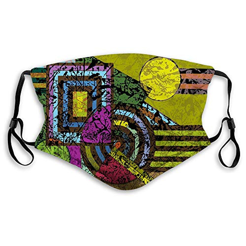 Facial decorations maskGrunge Pattern with Murky Trippy Geometric Figures Dynamic Circle IllustrationComfortable and Printed for teens and child-S- AS-0015910