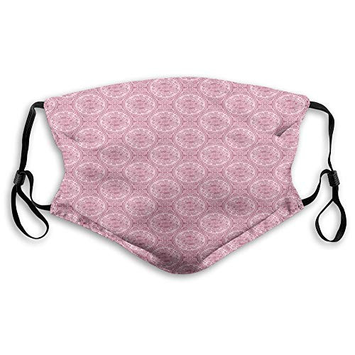 Facial decorations maskMonochrome Mystic Ornamented Flowers and Circles Arrangement IllustrationComfortable and Printed for teens and child-S- AS-0002934