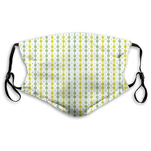 Comfortable Printed maskAbstract Wavy Lines and Little Dots Geometric Retro Style Pattern with CurvesGreen Yellow Green WhiteWindproof Facial decorations for Teens Size?S