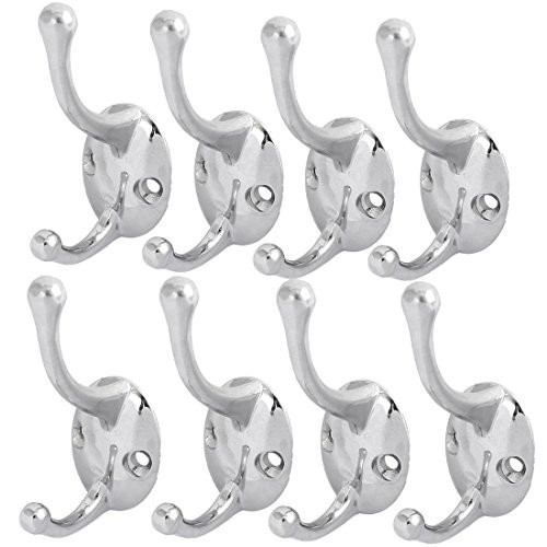 uxcell Zinc Alloy Wall Mount Double Hook Hanger 8pcs for Robe Coat Hat Towel