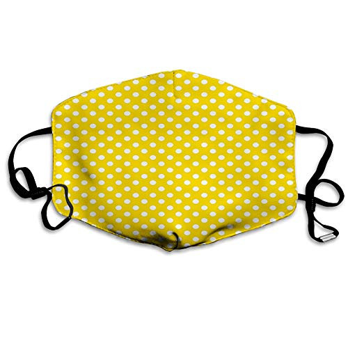Comfortable MaskYellow?Picnic Inspired 50s 60s 70s Themed Polka Dot Retro Spotted Pattern PrintYellow and WhitePrinted Facial decorations for adult  dan-4576