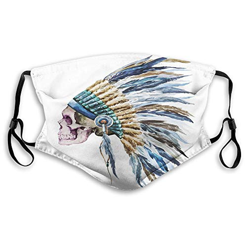 Printed Facial decorationsSkull with Native American Native Hat Indigenous Cultures Circle of Life DeathComfortable Windproof mask for teens and kidsSAQ-0022983
