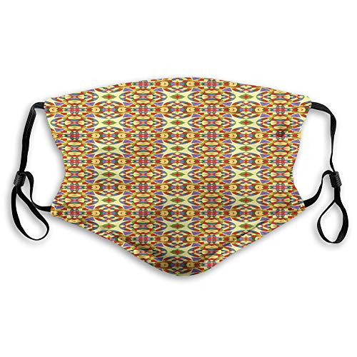 Printed Facial decorationsAfrican Civilization Motifs Colorful Geometric Arrangements Triangles and CirclesComfortable Windproof mask for teens and kidsSAQ-0007114
