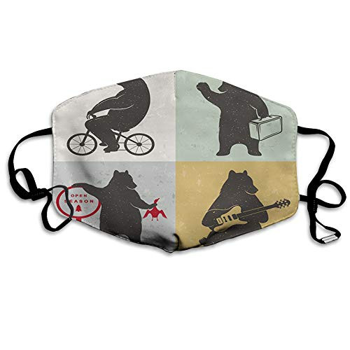 Printed Facial decorations?Funny Frames in Drawing Style Mascot Hunter Biker Musician Travelling Grunge DisplayComfortable Windproof mask for Seniors and Adults?M?-15178