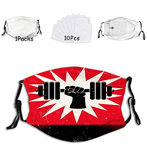1 mask with 10 filters Activated carbon mask Facial decorations for adults Grunge Display of Hand Lifting Dumbbell Effect Workout Vinta