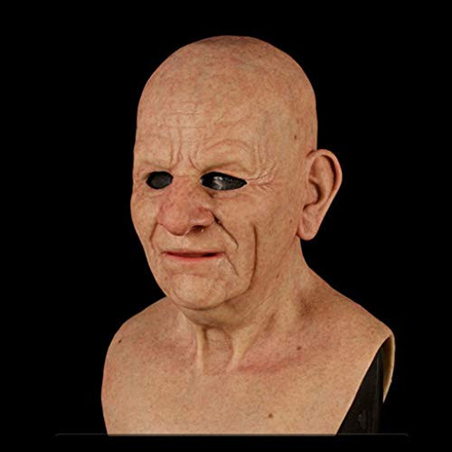 MarryLee Halloween Funny Old Man Mask Scary Horrible Realistic Full Face Cover Latex Mask Adult Dress Up Cosplay Props Costumes Headgear for Masquerade Party Holiday -Brown-