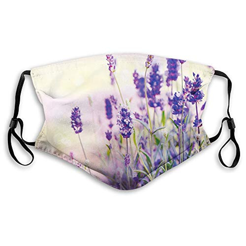 Windproof Activated Carbon maskLavender Dreamlike Spring Day with Fresh Blossoms Aromatic Delicate Wild Flowers Lavender Lilac GreenPrinted Facial decorations for kids teens child