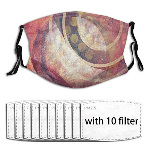 Comfortable Activated carbon maskGrunge Circles Ancient Aged Display Dynamic Artistic Old Fashioned Retro ElementsPrinted Facial decorations for adult -Filters 10pc-