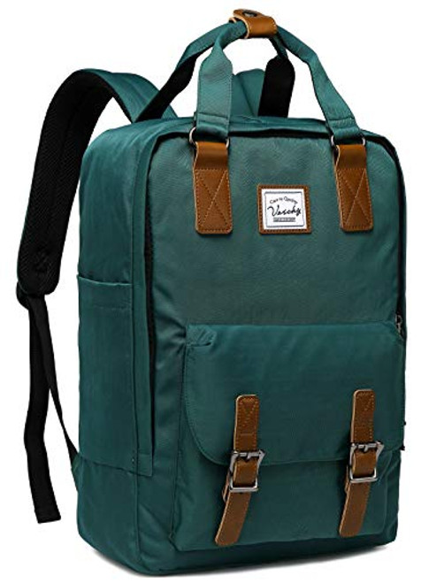 School Backpack for Men and WomenVASCHY Unisex Vintage Water Resistant Casual Daypack Rucksack Bookbag for College Fits 15inch Laptop Blackish Green