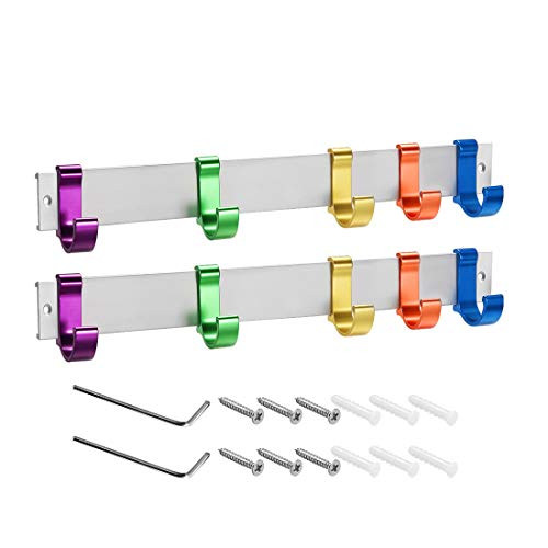 uxcell Wall Mounted Adjustable Colorful 10 Hangers Towel Hat Coat Clothes Wall Hook Rack Rail 2pcs