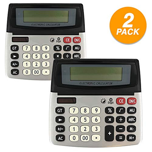 Emraw 12-Digit Dual Power Desktop Calculator with Adjustable Display Desk Calculators with Large LCD Display and Computer Keys Standard Function Scientific Handheld Office Calculator (Pack of 2)