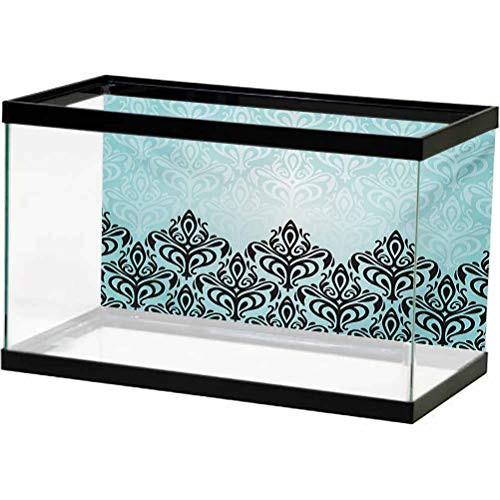 ScottDecor Damask Aquarium Wallpaper Background Modern Damask Motif with Symmetric Lines Artsy Royal Baby Color Bold Floral Pattern Decals Sticker Blue Black L24 X H16 Inch