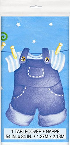 Blue Clothesline Boy Baby Shower Plastic Tablecloth, 84" x 54"