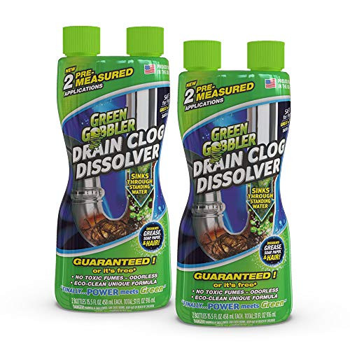 Green Gobbler Liquid Hair  and  Grease Clog Remover - Drain Opener - Drain cleaner - Toilet Clog Remover - 2 Pack