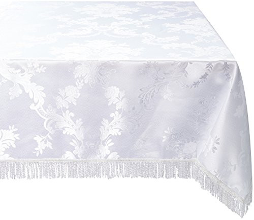 Violet Linen Majestic Damask Design Oblong/Rectangle Tablecloth 60 inch x 84 inch White