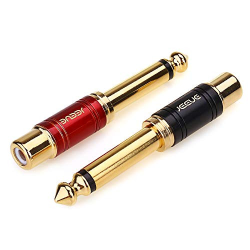 2PCS RCA to 1/4" Audio Adapter, New Upgraded JEEUE 6.35mm Male to RCA Female Mono Plug connectors are for converting RCA Cables to 1/4" Jacks (1RED+1BLACK)