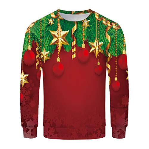Hmlai Clearance Unisex 3D Print Pullover Sweatshirt Ugly Christmas Santa Long Sleeve Round Collar Sweaters Hoodies -XLYellow-