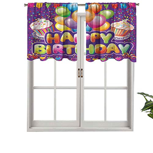 Hiiiman Small Window Valance CurtainsLight Filtering Cupcake Hearts Balloons Set of 1 42 inchx18 inch for Kitchen Dining Girls Room