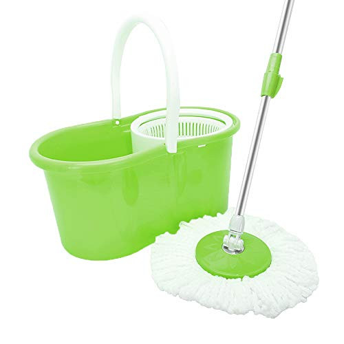 360 Spin Mop with Bucket and Dual Mop Heads for Home Kitchen Office Floor Cleaning Self Wringing Spinning Mop Telescoping Handle Easy Floor Mop Home Cleaning Set -Green-