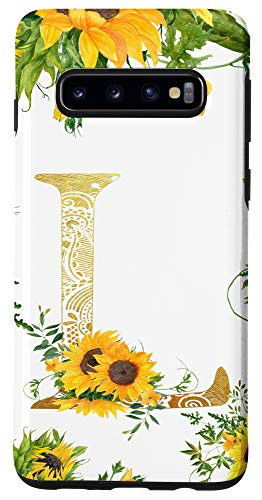 Galaxy S10 Sunflower Letter L Monogrammed Initial White Case