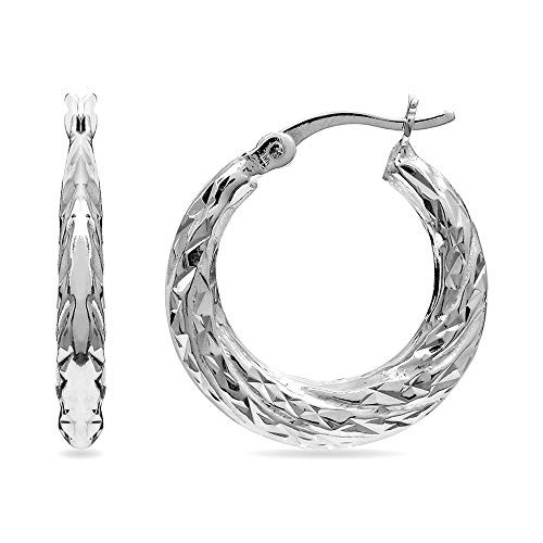 LeCalla Sterling Silver Jewelry Light-Weight Diamond-Cut Round Click-Top Hoop Earrings for Women Teen LeCalla Sterling Silver Jewelry Light-Weight Diamond-Cut Round Click-Top Hoop Earrings for Women Teen