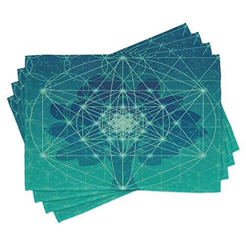 Ambesonne Geometry Place Mats Set of 4, Digital Futuristic Tree of Life with Space Plains Pattern, Washable Fabric Placemats for Dining Table, Standard Size, Green