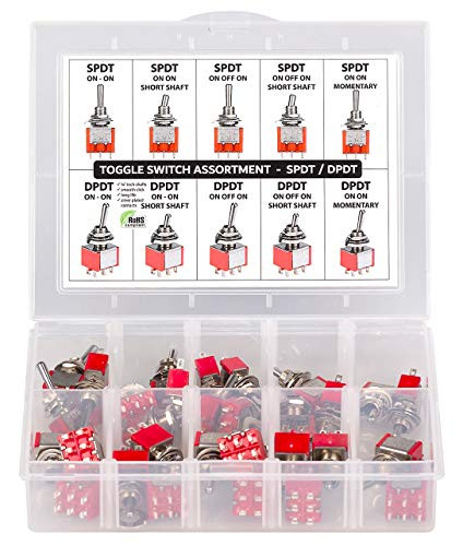 Toggle Switch Submini SPDT  and  DPDT On Off On Latching, Momentary, Short Shaft, Switch Assortment Kit, 31 pcs, 10 Types