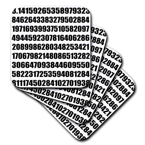 3dRose CST_164992_1 Pi Math Number Mathematical Black and White Mathematic Numeric Figures Soft Coasters, Set of 4