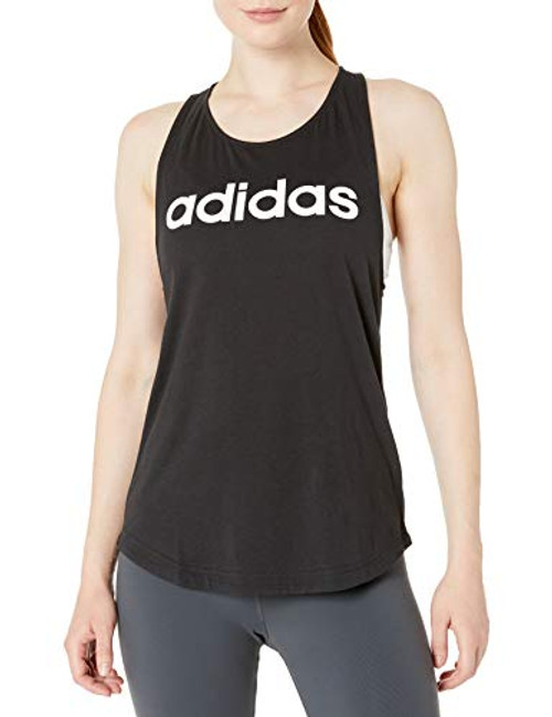 adidas Women's Essentials Linear Loose Tank Top, Black/White, Medium