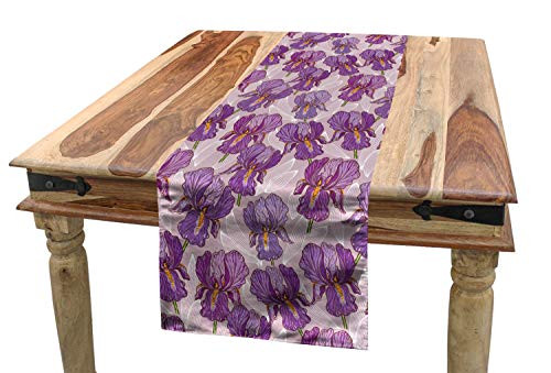 Lunarable Violet Table Runner, Purple Iris Flowers Hand Drawn Style Flourishing Garden Bouquet Sketchy Artwork, Dining Room Kitchen Rectangular Runner, 16" X 72", Purple Lilac
