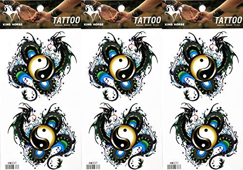 PP TATTOO 3 Sheets Yin yang Chinese Dragon Temporary Tattoos Body Art Tatoos Sticker Sexy Tattoos Fake for Women Men