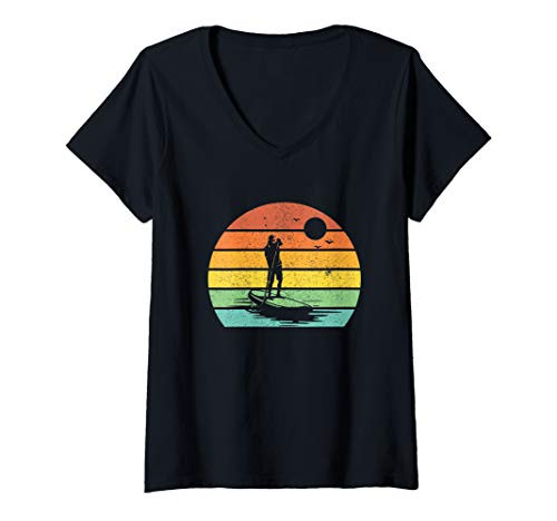 Womens SUP Paddle Board Retro Paddleboard Paddleboarding Gift Women V-Neck T-Shirt