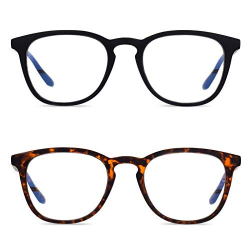JEERO 2-Pack Blue Light Blocking Glasses,Retro Round Anti Eyestrain,UV Glare Phone/TV/Computer Reading Glasses for Women/Men (BlackPlusLeopard)