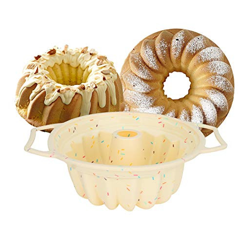 Allnice Bundt Pan Silicone Bundt Cake Pan 10 Inch Baking Pan with Handle Fluted Round Cake Mold for Chiffon Cake, Bundt Cake, Jello
